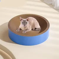 Katzenkratzpad, Rundes Katzenkratz-Loungebett, Katzenkratzbrett Aus Pappschale, Nest Aus Wellpappe, Langlebig, Leicht, Konkaves Design,Blau,XL