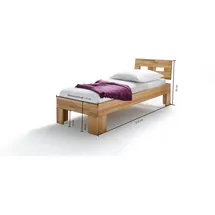 Home Affaire Massivholzbett HOME AFFAIRE "Modesty I Bett mit robustem Fußgestell in Winkelform", beige (naturfarben), B:96cm L:215cm, Betten, Massivholzbett, aus massiver Kernbuche, FSC-zertifiziert, viele Breiten zur Auswahl