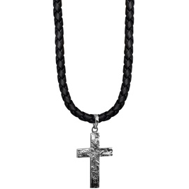 Kuzzoi Männerkette Kreuz Oxidiert Matt 925 Silber, Herrenschmuck Herren Lederkette