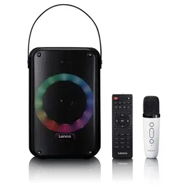 Lenco BTC-060BK - Karaoke-Set mit Bluetooth®, wiederaufladbarem Akku, drahtlosem Karaoke-Mikrofon und Disco-LED-Beleuchtung - Schwarz