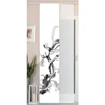 Gardinenbox 2er Set Schiebegardine Flächenvorhang Wildseide Optik und Voile Paneel, 245x45, Flower Tattoo, 80400