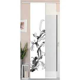 Gardinenbox 2er Set Schiebegardine Flächenvorhang Wildseide Optik und Voile Paneel, 245x45, Flower Tattoo, 80400