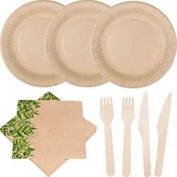 Bio Einweggeschirr Set 170 tlg. Eco braun Teller Servietten Messer Gabeln