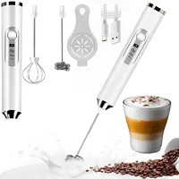 Milchaufschäumer Handheld Kaffee Aufschäumer Elektrischer Schneebesen, USB Wiederaufladbarer 3 Gang Verstellbarer Milchsprudler mit 2 Edelstahl-Schneebesen