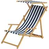 Erst-Holz Liegestuhl blau-weiß Gartenliege Strandliege Sonnendach Tisch Kissen Buche hell 10-317NSTKD