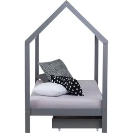Homestyle4u Hausbett 90 x 200 cm Kiefer grau lackiert