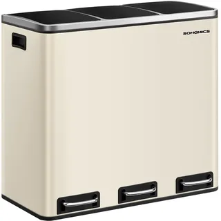 Songmics Mülltrennsystem 3 Fächer, 3 x 18 L, mit Deckel, sandbeige