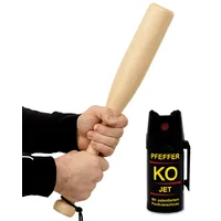 GERCAR Power Abwehr Set Baseballschläger massiv aus Holz und Pfefferspray Tierabwehr - Kompakter 48cm Bat mit 40ml KO Jet (weitstrahl) - Self Defense Selbstverteidigung