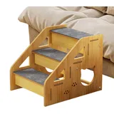Hunderampe,Stabile rutschfeste Holztreppe für Hunde und Katzen - 3-Stufen-Hundetreppe für hohe Betten,für kleine und ältere Hunde, Welpen, Wohnung, Balkon Terrasse