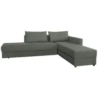 KAWOLA Schlafsofa IDA Sofa Boxspringbett Stoff grau mit Topper