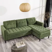 riess-ambiente Retro Ecksofa STOCKHOLM 220cm grün Cordstoff Federkern 3-Sitzer Eckcouch Sofa - Grün