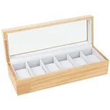 MYVVKIA Uhrenbox 6-stellige Uhrenbox Uhrenaufbewahrungs-Displaybox Kiefernholz-Uhrentischbox Theken-Uhrendisplaybox für Männer und Frauen