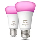 Philips Hue White and Color ambiance E27 - Smarte Lampe A60 Doppelpack - 800, Intelligentes Leuchtmittel, Bluetooth/Zigbee, Weiß, LED, E27, A60
