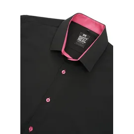 RUSTY NEAL Langarmhemd RUSTY NEAL, Herren, Gr. 4XL, EURO-Größen, schwarz (schwarz, pink), 60% Baumwolle, 37% Polyester, 3% Elasthan, unifarben, Hemden, mit Krawatte