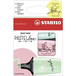 Textmarker - STABILO BOSS MINI Pastellove - 3er Pack - zartes Türkis, rosiges Rouge, Hauch von Minzgrün