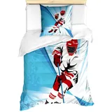 ABAKUHAUS Eishockey Bettbezug Set für Einzelbetten, Spieler starken Schuss Tor, Milbensicher Allergiker geeignet mit Kissenbezug,Weiß