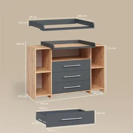 livinity® Wickelkommode Torino 143 x 100 x 70 cm Anthrazit/Sonoma