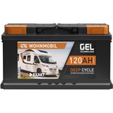 EXAKT GEL Batterie 12V 120Ah Wohnmobil Batterie Solarbatterie Versorgung Bootsbatterie Gelbatterie Gel Akku ersetzt 100Ah 110Ah