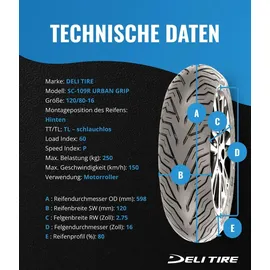 Deli Tire Urban Grip REAR 120/80-16 60P TL