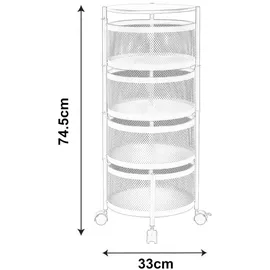 [en.casa] Rollwagen Steigen mit 4 Ebenen 74,5xØ33cm Weiß - Weiß