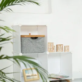 Relaxdays Stufenregal 6 Fächer, Steckregal als Kleiderschrank oder Raumteiler, offenes Regalsystem, weiß,