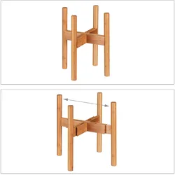 Relaxdays Blumenständer Bambus, individuell verstellbar, für Blumentöpfe bis 32 cm, Pflanzenständer, H: 35,5 cm, natur