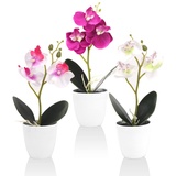 RANJIMA 3er Set Orchidee Kunstblume, Künstliche Orchideen im Topf, Kunstblumen Blumendeko für Home Deko,kunstblumen wie echt für Tischdekoration zu Hause Hochzeit Dekoration Wohnung Modern