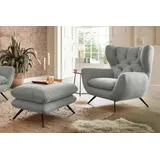 KAWOLA Sessel CHARME Hochlehnsessel Cord hellgrau mit Hockerbank