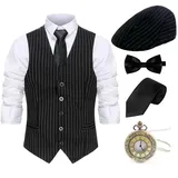 Gionforsy 20er Jahre Herren Weste Kostüm Zubehör Set mit Hut Weste Fliege Krawatte Taschenuhr Gangster Accessoires Set für Great Gatsby Party Halloween Karneval Fasching Mottoshow