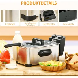 Homcom Fritteuse 3L Edelstahl Silber