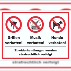 HB-Druck Grillen Musik Hund verboten Schild A1 (594x841mm)