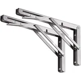 YUMORE Klappkonsole Schwerlast 400mm,YUMORE Regalträger Klappbar Edelstahl Klappregalhalterungen Wand Tischhalter Klappscharnier für Bänke Regale Wandmontage, Platzsparende, Kapazität 330 lb [2PACK]