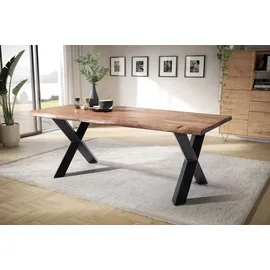 Main Möbel Esstisch mit Baumkante 180x90cm 'Pinta' Altholz & X-Fuß - Schwarz