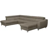 Livetastic Wohnlandschaft, Taupe, Textil, Leder, Echtleder, Rindleder, 5-Sitzer, U-Form, 315x208 cm, Made in EU, Bettkasten erhältlich, Lederauswahl, Bettfunktion Rücken echt, Wohnzimmer, Sofas & Couches, Wohnlandschaften, Wohnlandschaften in U-Form