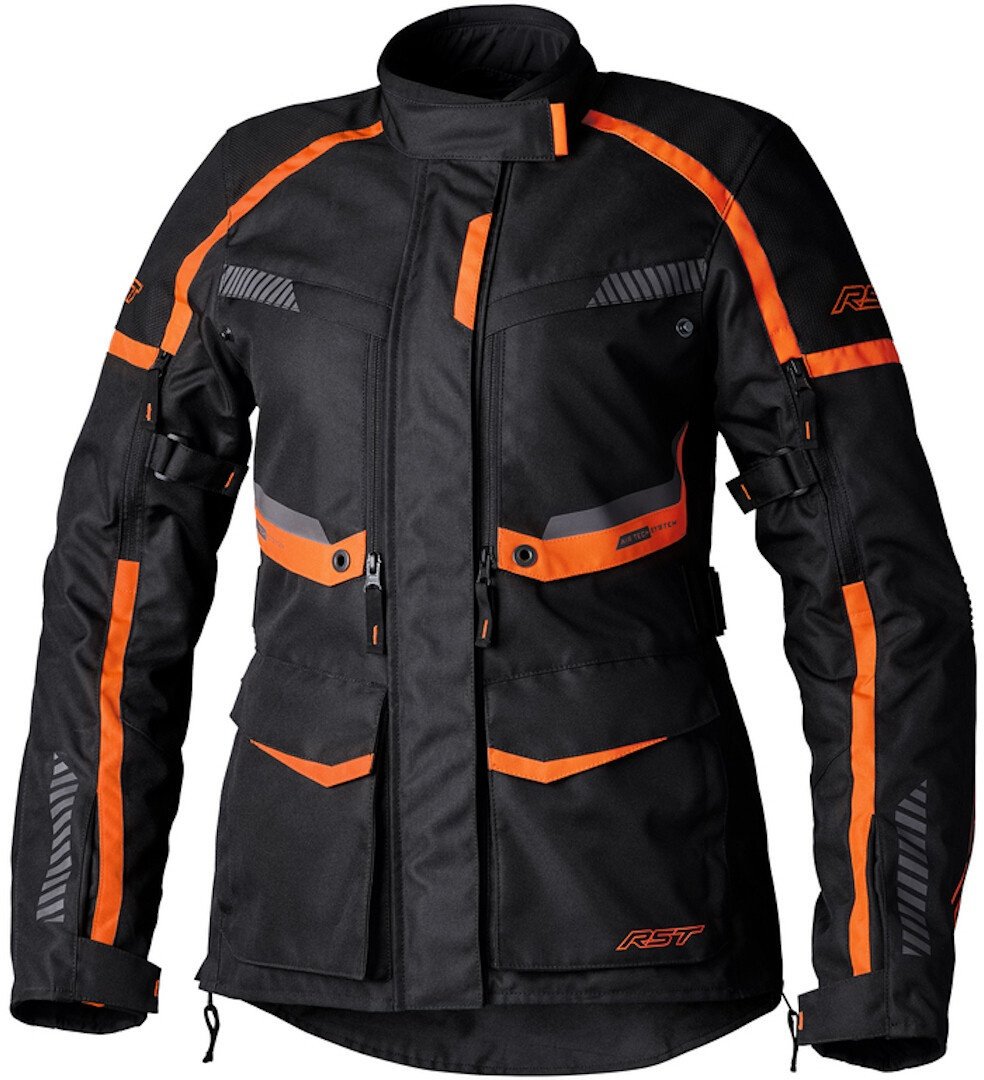 RST Maverick Evo Dames motorfiets textiel jas, zwart-oranje, L Voorvrouw