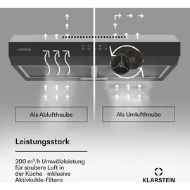 Klarstein Dunstabzugshaube 60cm, 200m3/h LED Edelstahl Acryl Schwarz