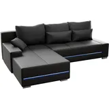 Juskys Sofa Davos Links - Bequemes Ecksofa mit Schlaffunktion, Bettkasten, Samt & LEDs - Dunkelgrau