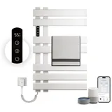 SKYLYZH Elektrische Badheizkörper, WiFi Smart Thermostat Handtuchhalter, für LED/APP/intelligenter Sprachlautsprecher, Handtuchwärmer Elektrisch 235W, Handtuchhalter für Heizkörper-WIFI White Left