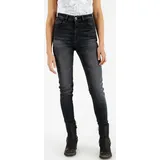 Rokker High Waist Damen Motorrad Jeans schwarz-grau, Größe 32