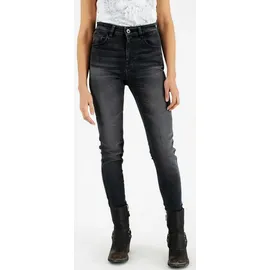 Rokker High Waist Damen Motorrad Jeans schwarz-grau, Größe 32
