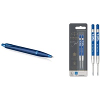 PARKER IM Monochrome Kugelschreiber | blaue Tinte | Oberfläche und Zierteile in Blau | medium Spitze | Geschenkbox & Gelstifteminen | mittlere Schreibspitze (0,7 mm) | blaue QUINK Tinte | 2 Stück