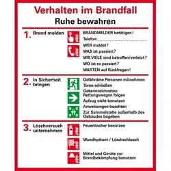 Dreifke® Verhaltensregeln Verhalten im Brandfall, ISO 7010, Folie, selbstklebend, 95x115mm