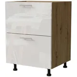 Feldmann-Wohnen Auszugsunterschrank Essen (D2A/60/1A, 2 Schubladen + Innenschublade, HETTICH InnoTech Atira, 1-St., moderne Optik, lackierte Fronten) 60x50x82cm Eiche Artisan - weiß Hochglanz (ES-D2A/60/1A) braun