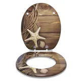 Woltu - 2 Premium WC-Sitz Toilettensitz mit Absenkautomatik, mdf Holzkern, Softclose Scharnier, Antibakteriell, Desgin Décor, Maritime ii