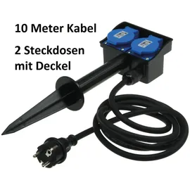ChiliTec Gartensteckdose 10 m Schwarz 2 St.