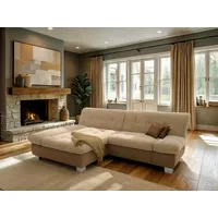Ecksofa DOMO COLLECTION "100031 234x157 cm, kompakt, komfortabel & bequem, L-Form", braun (beige, braun), B:234cm H:80cm T:157cm, 90% Polyester, 10% Acryl, Sofas, Ecksofa, whlw. mit Bettfunktion und Armteilverstellung