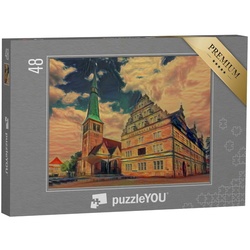 puzzleYOU Puzzle Marktkirche und Hochzeitshaus, Edvard Munch-Stil, 48 Puzzleteile, puzzleYOU-Kollektionen Kunst-Stil Edvard Munch