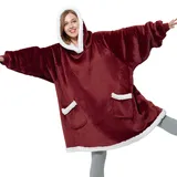 BEDSURE Hoodie Decke mit Ärmeln und Kapuze - Kuscheldecke mit Ärmeln Sherpa Kuschelpullover Damen als Geschenke für Frauen, Rot, 95x83cm - Einheitsgröße