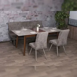 Mendler Esszimmer-Set HWC-G55, 2er-Set Stuhl + Sitzbank 180cm, Edelstahl gebürstet Stoff/Textil Chenille ~ dunkelgrau