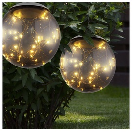 ETC Shop 2x LED Solar Hänge Leuchten rauch Garten Außen Pendel Kugel Lampen Lichterketten